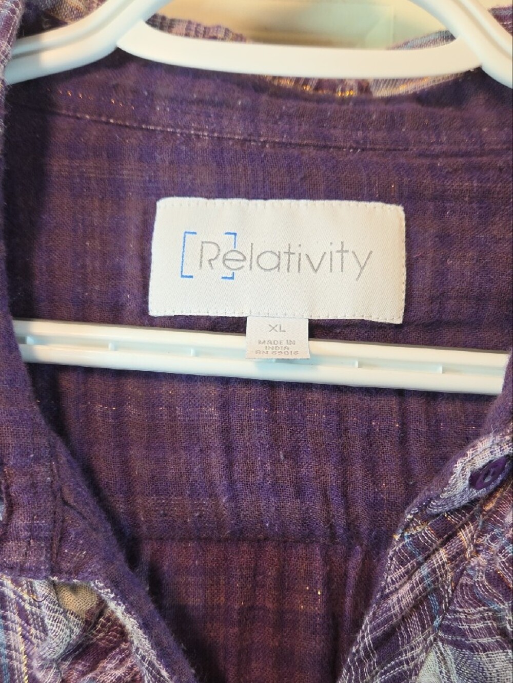 Relativity Lavender Plaid Ruffle-Front Button-Down Shirt - Picture 2 of 14